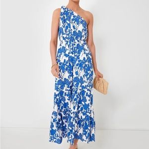 Blue Floral One Shoulder Sybil Maxi Dress by Hyacinth House